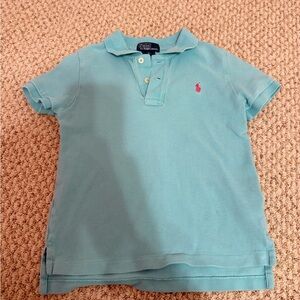 Ralph Lauren Kids Aqua Polo Shirt with Pink Logo